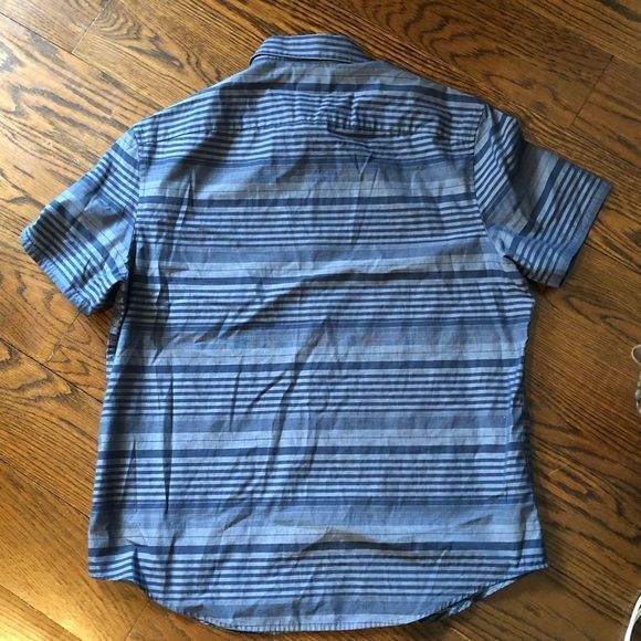 ORIGINAL PENGUIN Blue Striped Short Sleeve Button Down Shirt - Picture 3 of 6